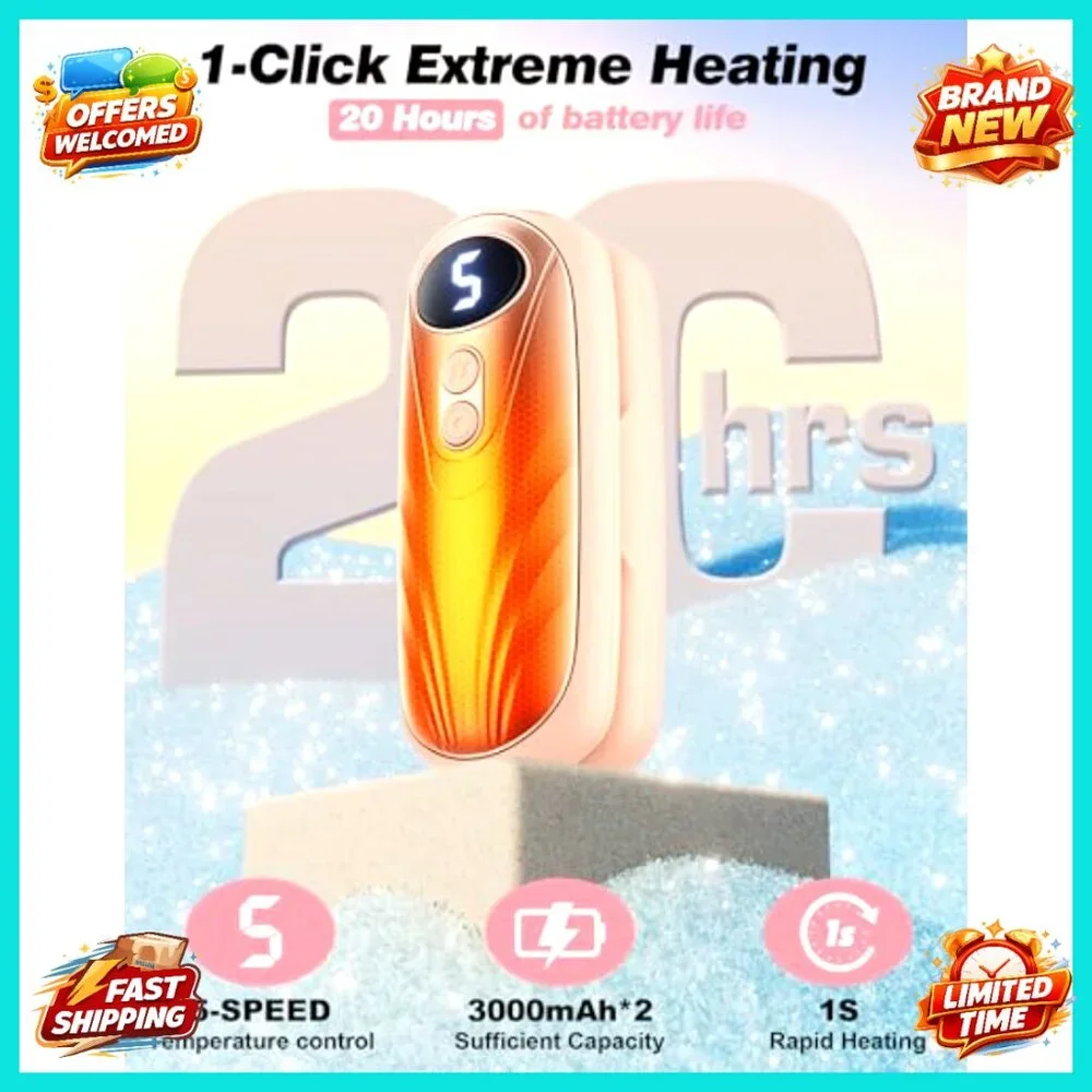 Rechargeable Hand Warmers 2 Pack, 6000mAh, 5 Heat Levels, LED Display, Portable - Picture 2 of 6